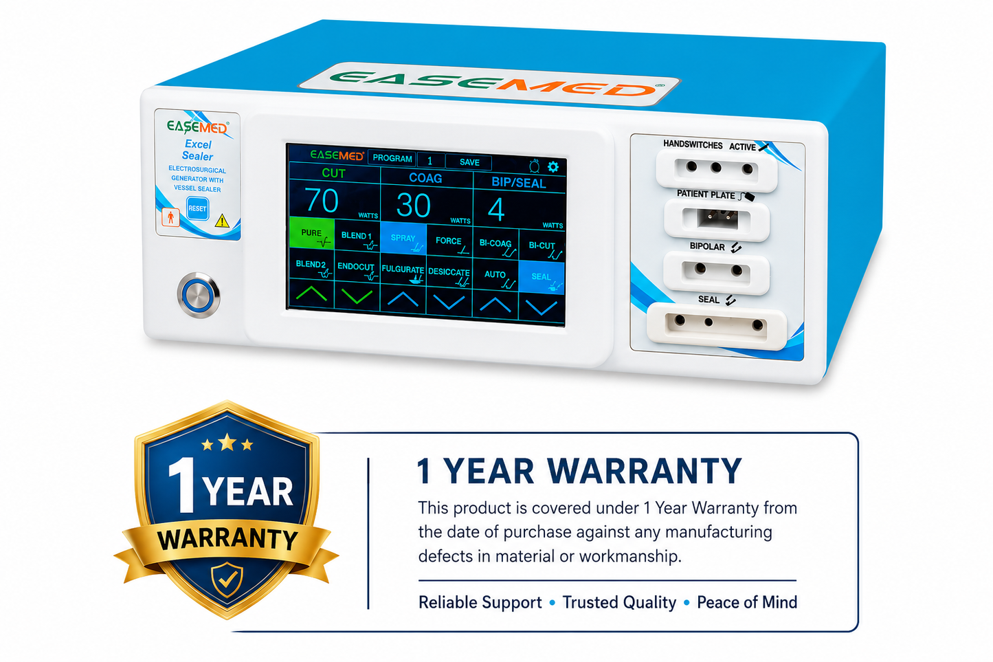 EASEMED EXCEL SEALER 400W Digital Touch Screen Cautery Machine | Monopolar, Bipolar & Vessel Sealing Electrosurgical Generator - Instrumed Healthcare