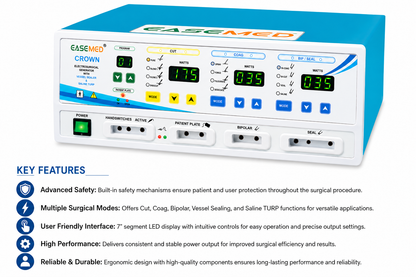 EASEMED CROWN 400W Cautery Machine | Monopolar, Bipolar, Vessel Sealing & Saline Bi-TURP Electrosurgical Generator | Diathermy Unit with Sealing Instruments Set - Instrumed Healthcare