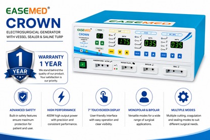 EASEMED CROWN 400W Cautery Machine | Monopolar, Bipolar, Vessel Sealing & Saline Bi-TURP Electrosurgical Generator | Diathermy Unit with Sealing Instruments Set - Instrumed Healthcare