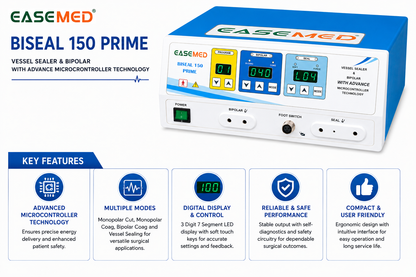 EASEMED BISEAL 150 PRIME Vessel Sealer & Bipolar Electrosurgical Generator | 150W Cautery Machine | Vessel Sealing & Electrosurgery Unit - Instrumed Healthcare