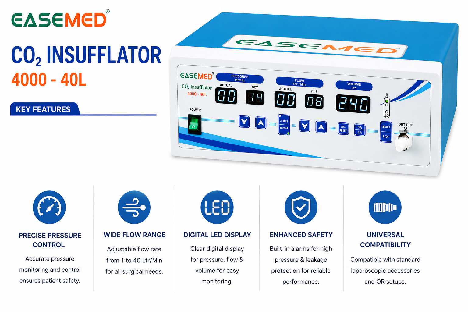 Easemed 40L CO2 Insufflator | High-Flow Laparoscopic Insufflation System - Instrumed Healthcare