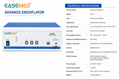 EASEMED Advance Endoflator CO₂ Insufflator with Inbuilt Gas Warmer | Microcontroller Controlled Endoscopic Insufflation System | 3 Flow Modes | Medical CO₂ Endoflator