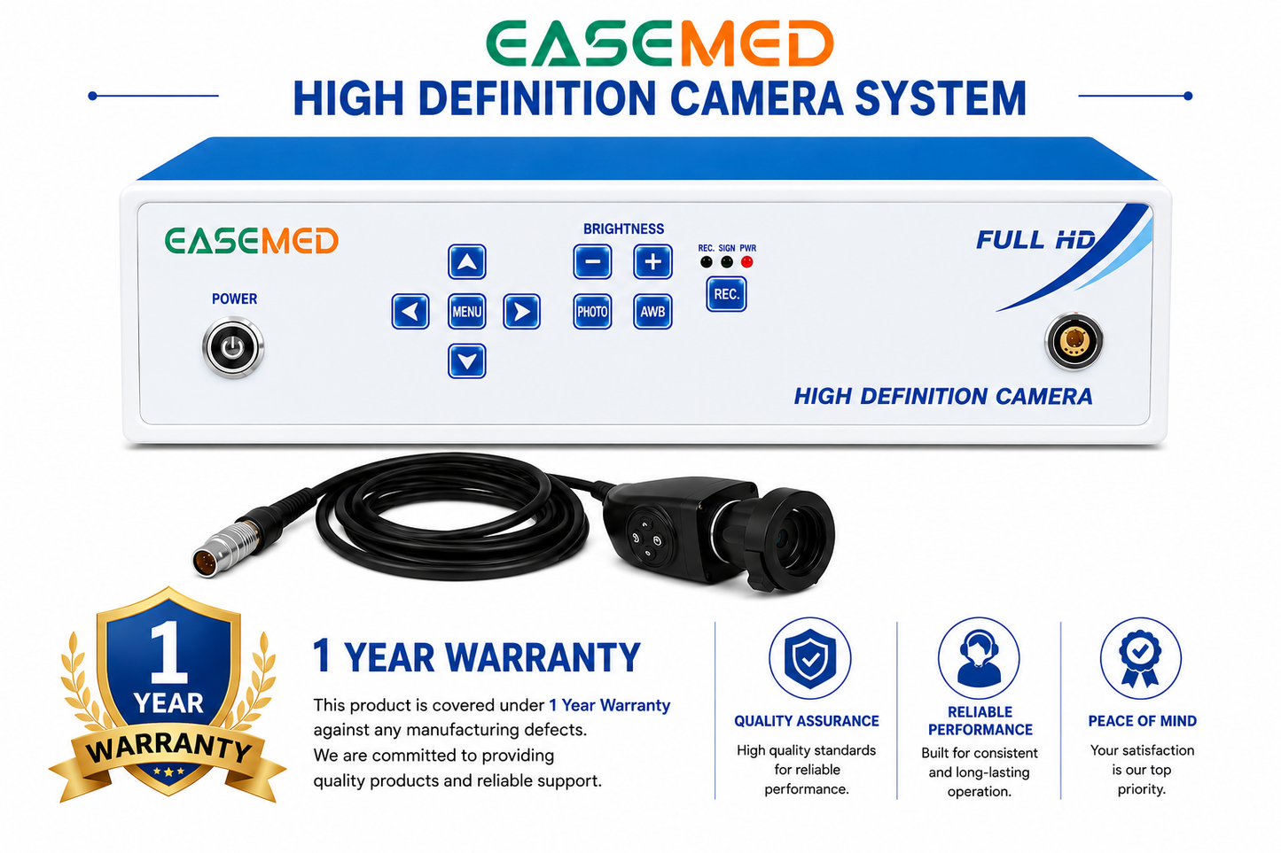 EASEMED Full HD Endoscopy & Laparoscopy Camera System with Camera Head | 1920×1080p Surgical Imaging System | HD Endoscopic Camera Unit - Instrumed Healthcare