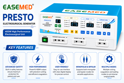 EASEMED PRESTO 400W Saline Bipolar TURP Electrosurgical Generator | Digital Cautery Machine for Urology & Electrosurgery - Instrumed Healthcare