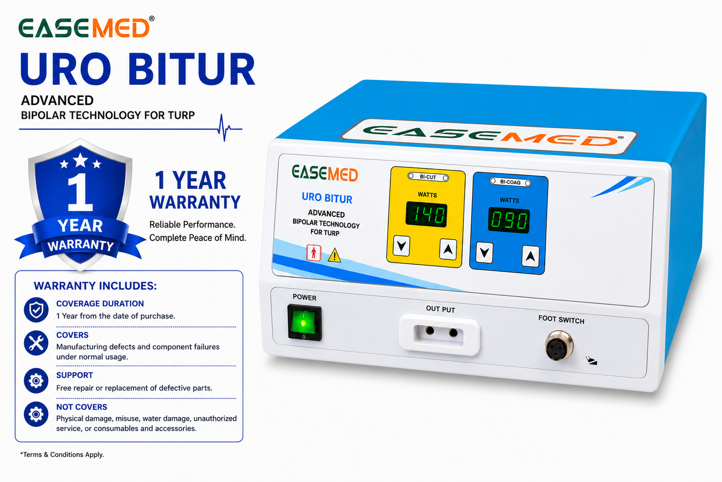 EASEMED UROBITUR Urology Electrosurgical Generator Cautery Machine Unit | Bipolar Saline TURP Set - Instrumed Healthcare