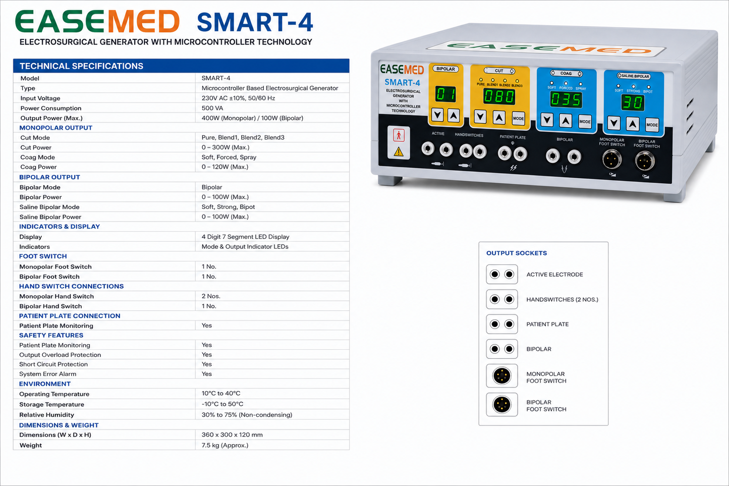 EASEMED Smart 4 400W Programmable Electrosurgical Generator | Digital Monopolar & Bipolar Cautery Machine - Instrumed Healthcare
