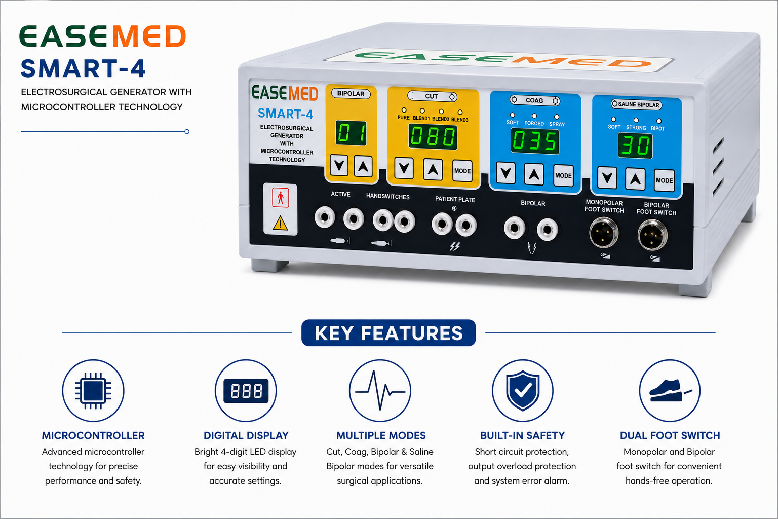 EASEMED Smart 4 400W Programmable Electrosurgical Generator | Digital Monopolar & Bipolar Cautery Machine - Instrumed Healthcare