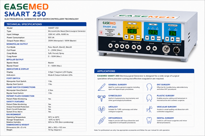 EASEMED Smart 250 250W Digital Electrosurgical Generator | Monopolar & Bipolar Cautery Machine - Instrumed Healthcare