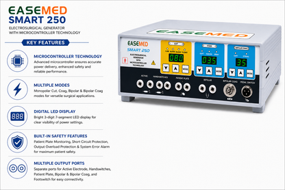 EASEMED Smart 250 250W Digital Electrosurgical Generator | Monopolar & Bipolar Cautery Machine - Instrumed Healthcare