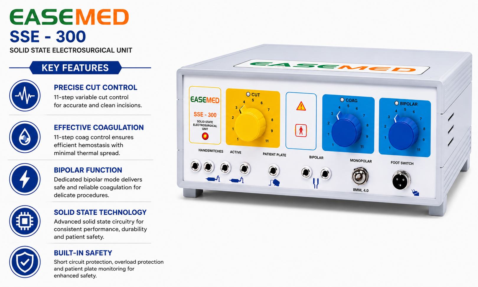 EASEMED SSE-300 300W Electrosurgical Generator | Bipolar & Monopolar Cautery Machine - Instrumed Healthcare