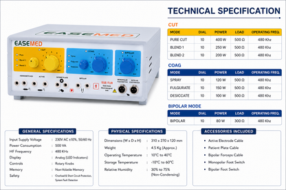 EASEMED SSE-TUR 400W Electrosurgical Generator | Analog Cautery Machine | Monopolar & Bipolar Electrosurgery Unit