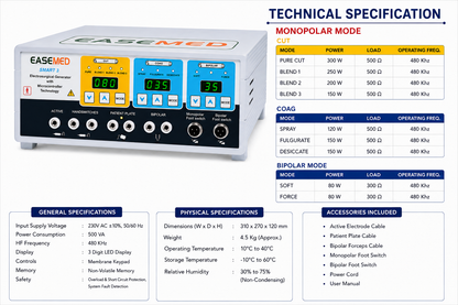EASEMED SMART 3 300W Digital Electrosurgical Generator | Monopolar & Bipolar Cautery Machine - Instrumed Healthcare
