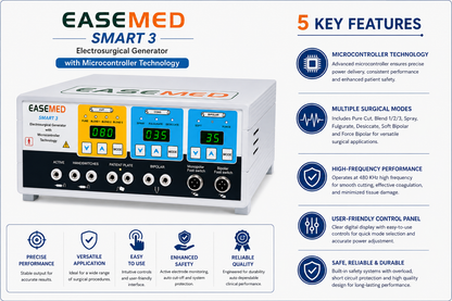 EASEMED SMART 3 300W Digital Electrosurgical Generator | Monopolar & Bipolar Cautery Machine - Instrumed Healthcare