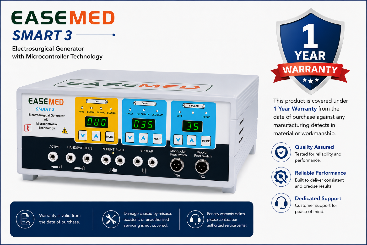 EASEMED SMART 3 300W Digital Electrosurgical Generator | Monopolar & Bipolar Cautery Machine - Instrumed Healthcare