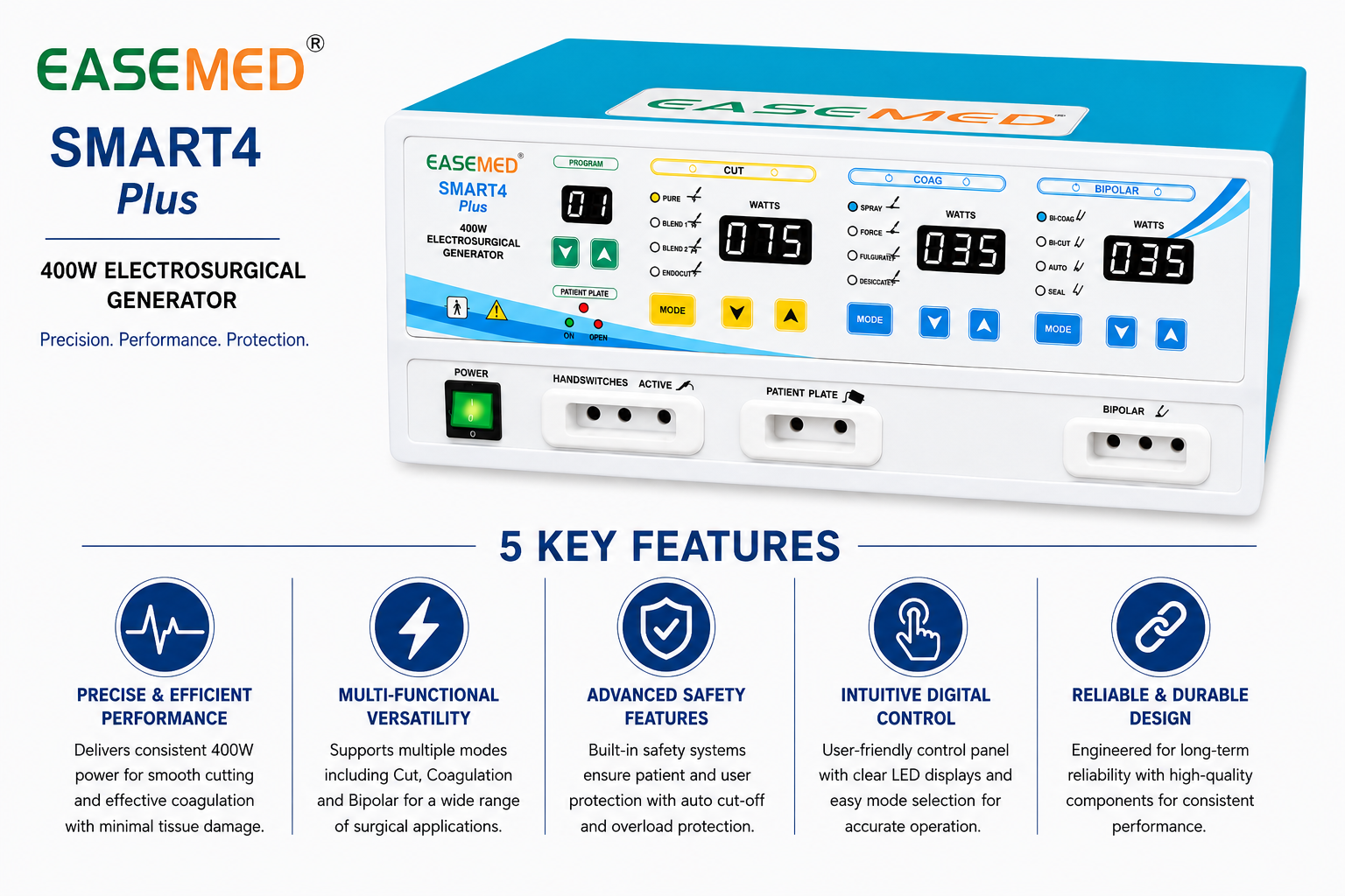 EASEMED Smart 4 Plus Advance 400W Electrosurgical Generator Digital Monopolar Bipolar Cautery Machine - Instrumed Healthcare