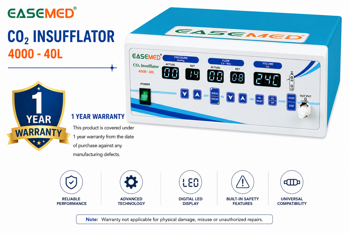 Easemed 40L CO2 Insufflator | High-Flow Laparoscopic Insufflation System - Instrumed Healthcare