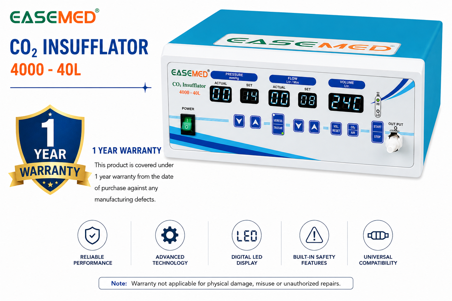 Easemed 40L CO2 Insufflator | High-Flow Laparoscopic Insufflation System - Instrumed Healthcare