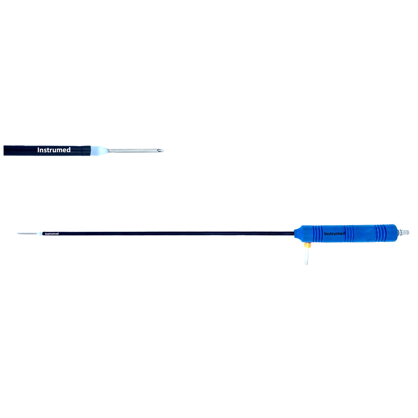 Laparoscopic monopolar aspiration needle with 5mm diameter and 330mm working length made of stainless steel for minimally invasive surgery.