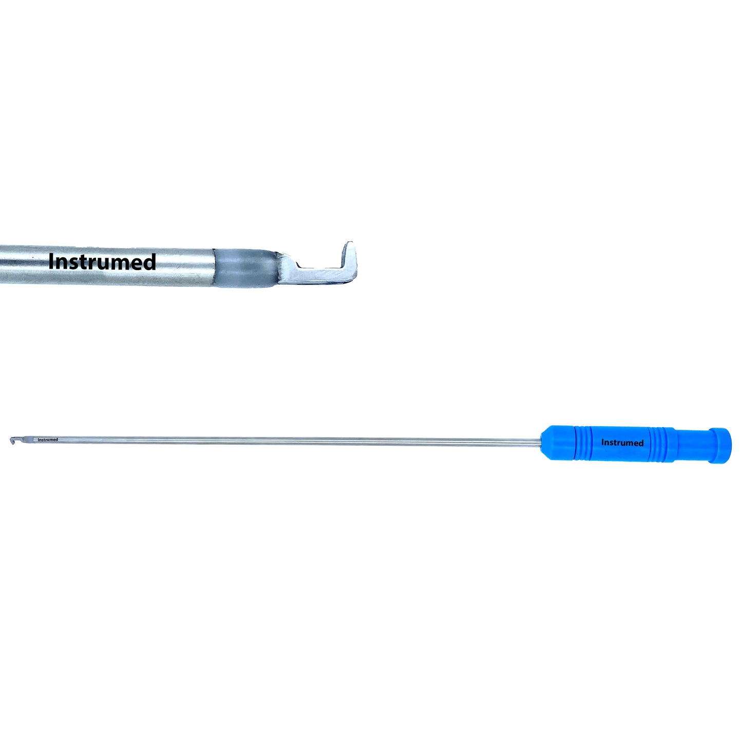 Laparoscopic bipolar hook with 5mm diameter and 330mm working length used for precise coagulation in minimally invasive surgery.