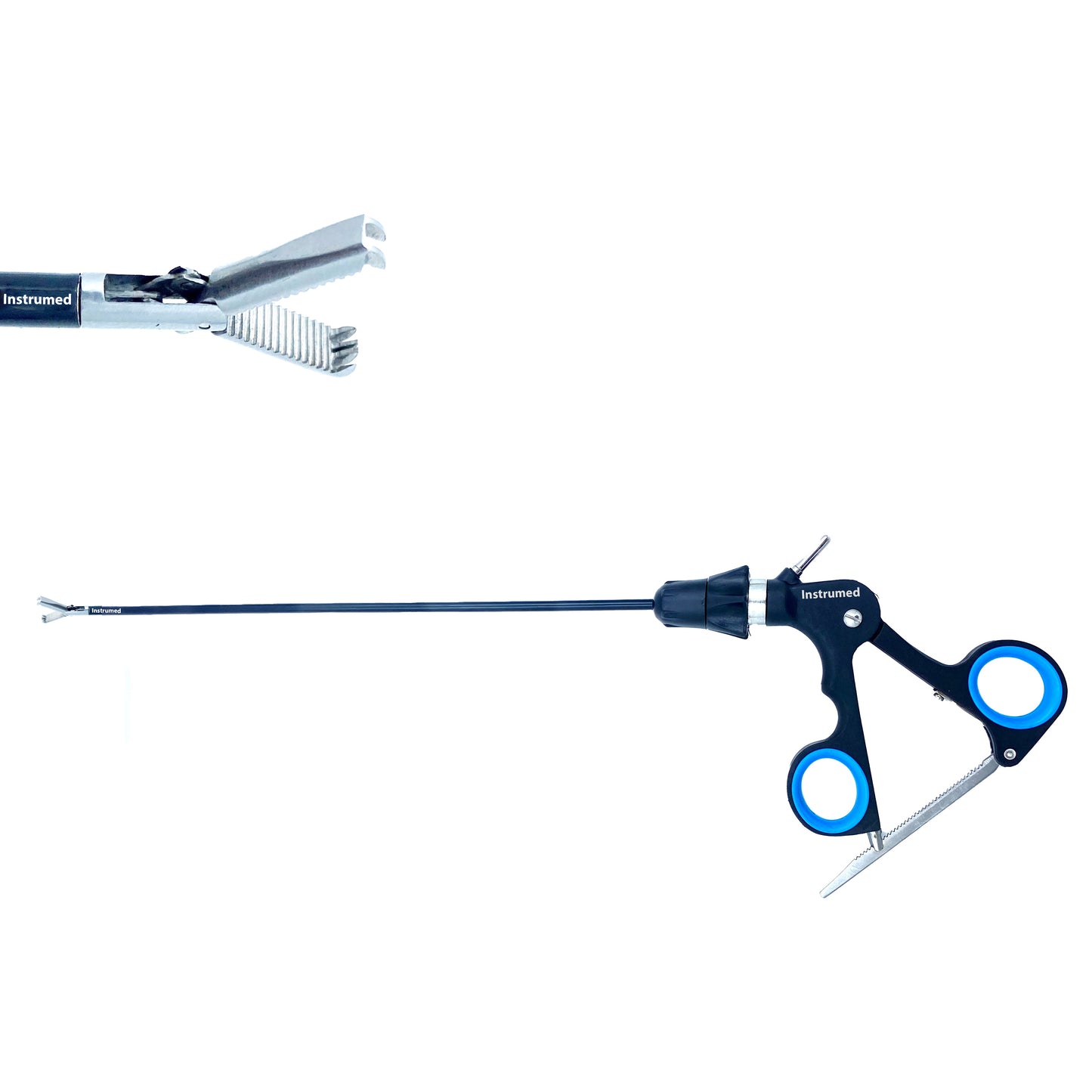 Laparoscopic 2x4 toothed grasper forceps with 5mm diameter and 33cm working length for secure tissue handling in minimally invasive surgery.