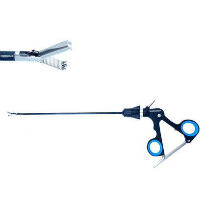 Laparoscopic 2x4 toothed grasper forceps with 5mm diameter and 33cm working length for secure tissue handling in minimally invasive surgery.
