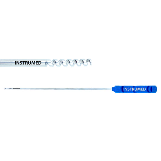 Laparoscopic myoma screw with 5mm and 10mm diameter and 33cm working length used for fibroid traction in gynecological surgery.