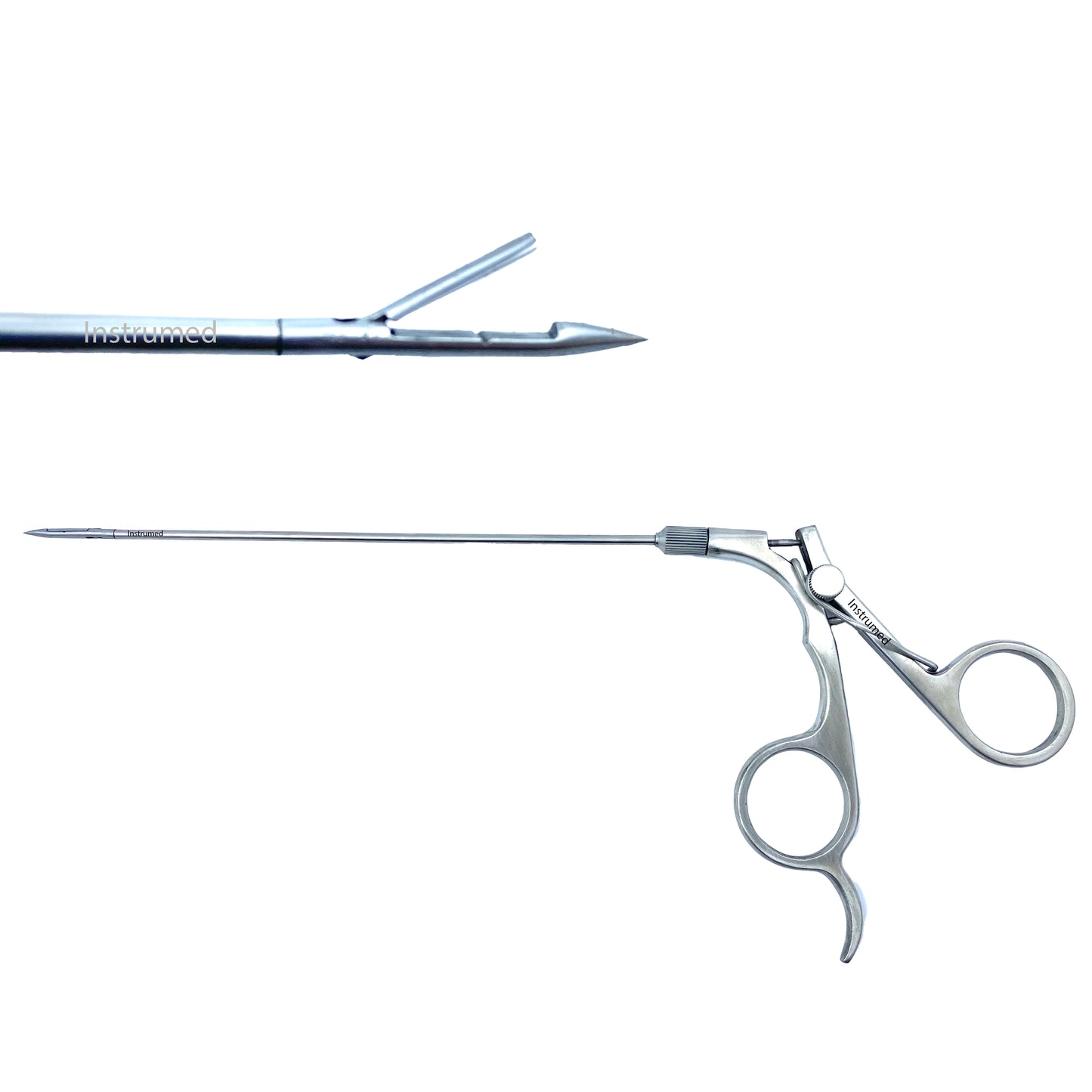 Laparoscopic port closure needle suture passer used for secure trocar site closure in minimally invasive surgeries.