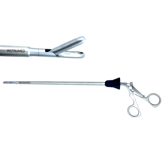 Laparoscopic spoon stone removal forceps with 10mm diameter and 330mm working length used for minimally invasive stone retrieval procedures.